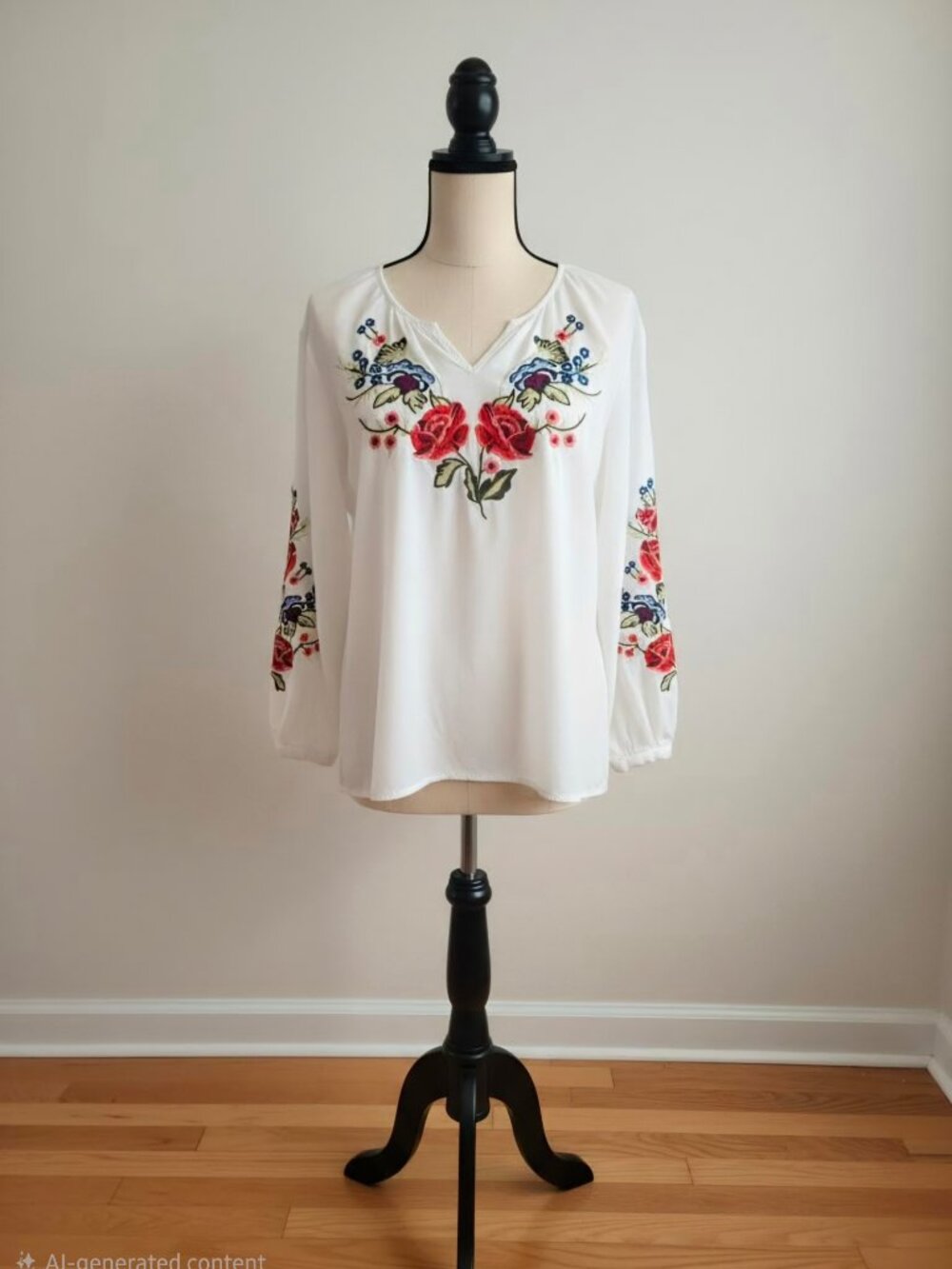 Rose Embroidered Peasant Blouse
